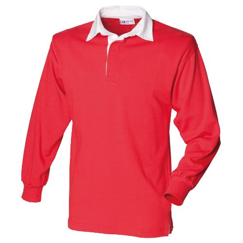 Front Row Long Sleeve Plain Rugby Shirt Red/White